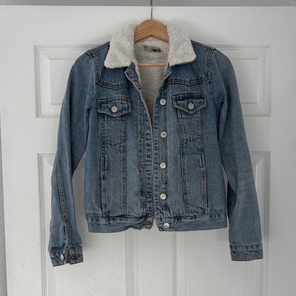Topshop Blue Jean Jacket with Cream Collar